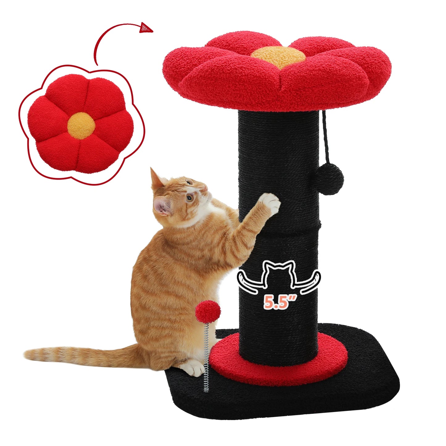 Flower Cat Scratching Post Small Cat Tree Tower Cat Scratcher Indoor Cats Super Thick Scratching Post Removable Cat Bed