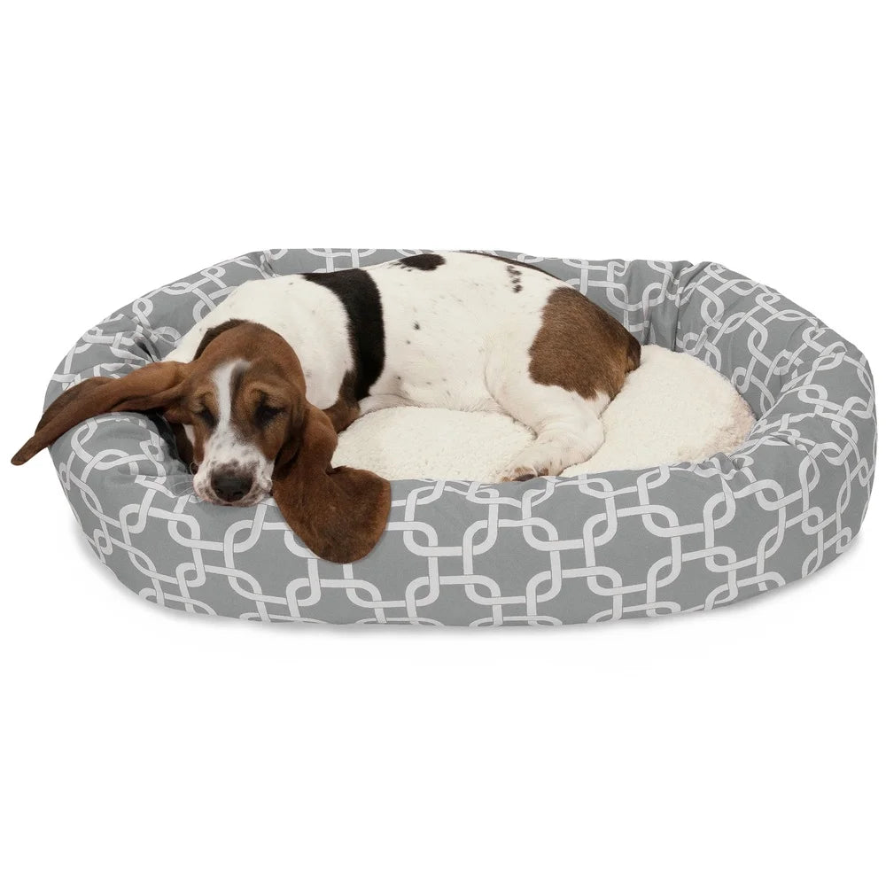 Washable Dog Bed Cozy Round Bagel Design Calming Plush Bolster Pet Bed Medium and Large Dogs