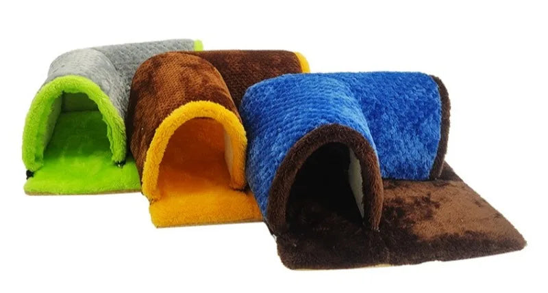 Winter Warm Plush Pet Nest Removable Fleece Tunnel Cage Hideout for Guinea Pig Hamster Rat Squirrel Small Animal Accessories