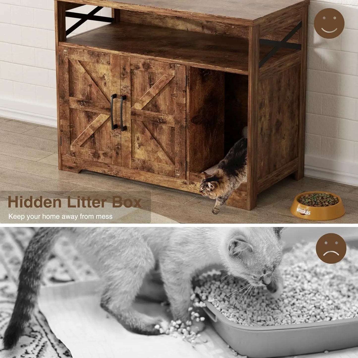 Vabches Wood Cat Litter Box Enclosure With Scratch Pad