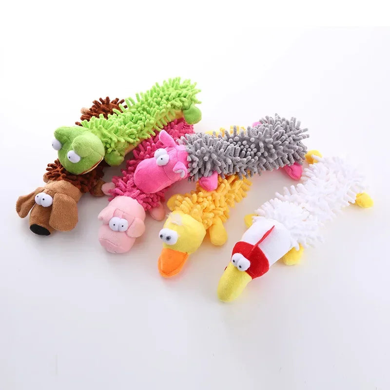 Pet Dog Toy Plush Mop Fur Squeaky Frog Hippo Teeth Grinding Supplies