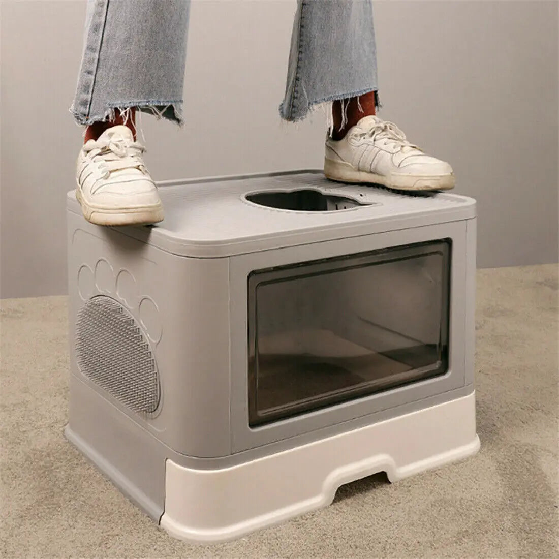 Foldable Cat Litter Box Front Entry Top Exit With Scoop