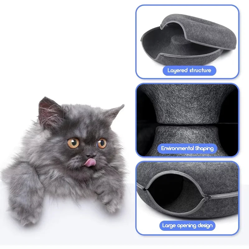 NONECN Interactive Round Cat Tunnel Donut Nest Felt Bed Scratcher for Cats