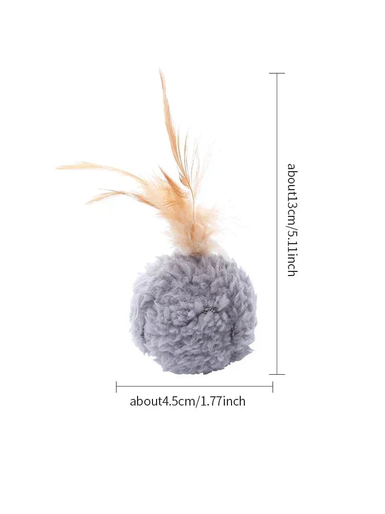Cat Toy Plush Ball With Feathers Interactive Fun Chase Pet Supplies