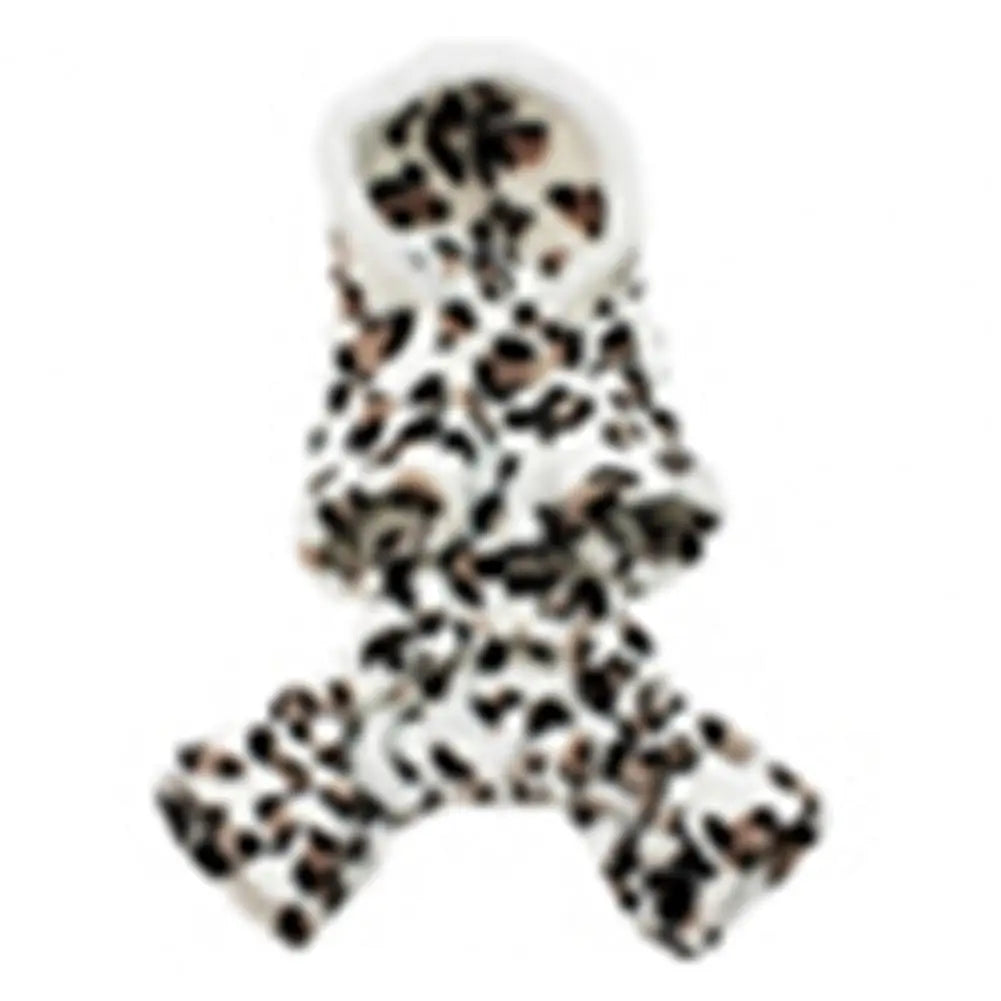 Dog Hoodie Hooded Flannel Winter Warm Leopard Printed Pet Puppy Jumpsuit Pajamas Outwear for Home