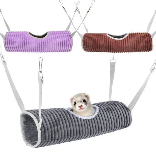 Hamster Cage Hammock Ferret Hide Tunnel Warm Rat Small Animal Play Tube Swing Sleeping Hanging Bed Nest Hideaway Toy