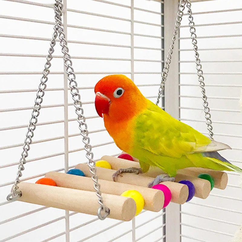 8 Pieces Combination Parrot Bird Toys Natural Wood Swing Perch Climb Toys for Bird Cage Pet Supplies