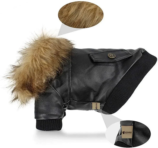 Waterproof PU Leather Dog Coat Small Medium Warm Jacket