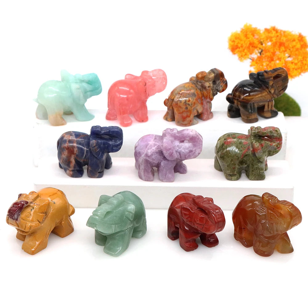 Lucky Elephant Statue Aventurine Amethyst Crystal Feng Shui Figurine Chakra