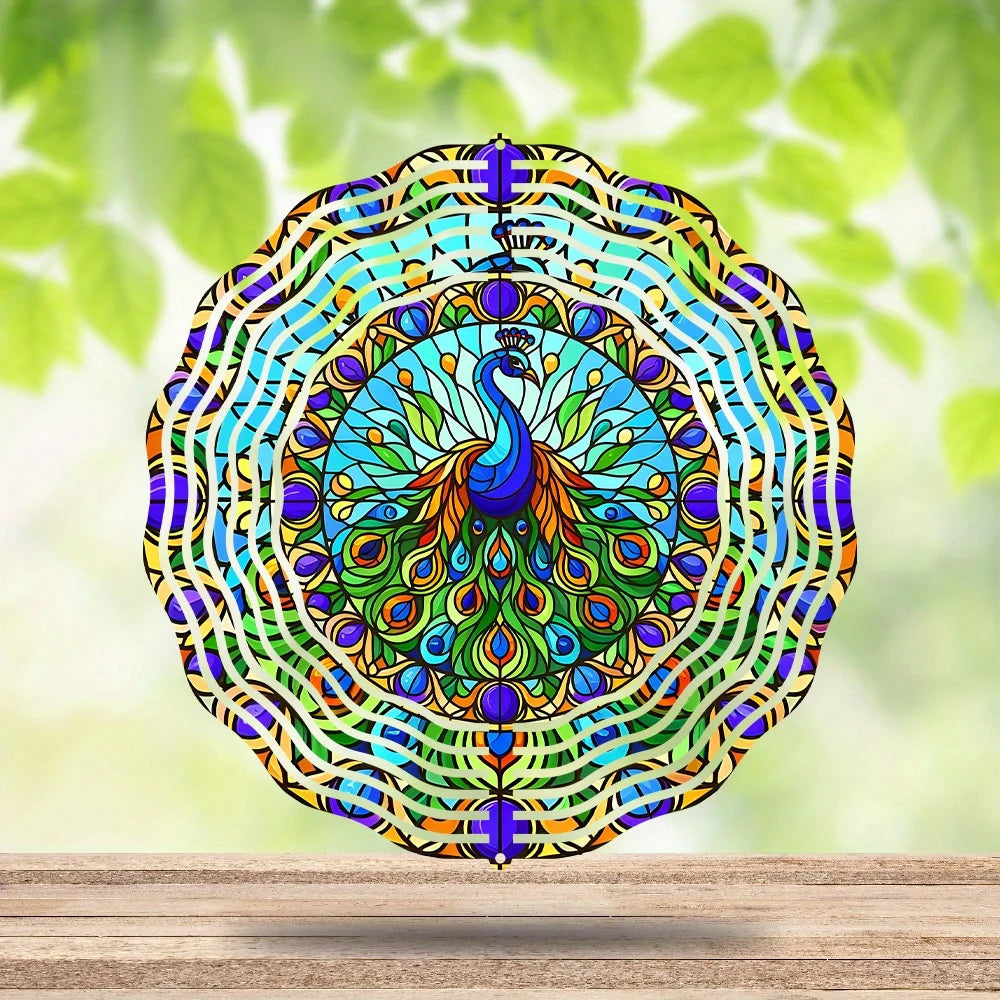 10 Inch Metal Double Peacock Wind Spinner Garden Decoration