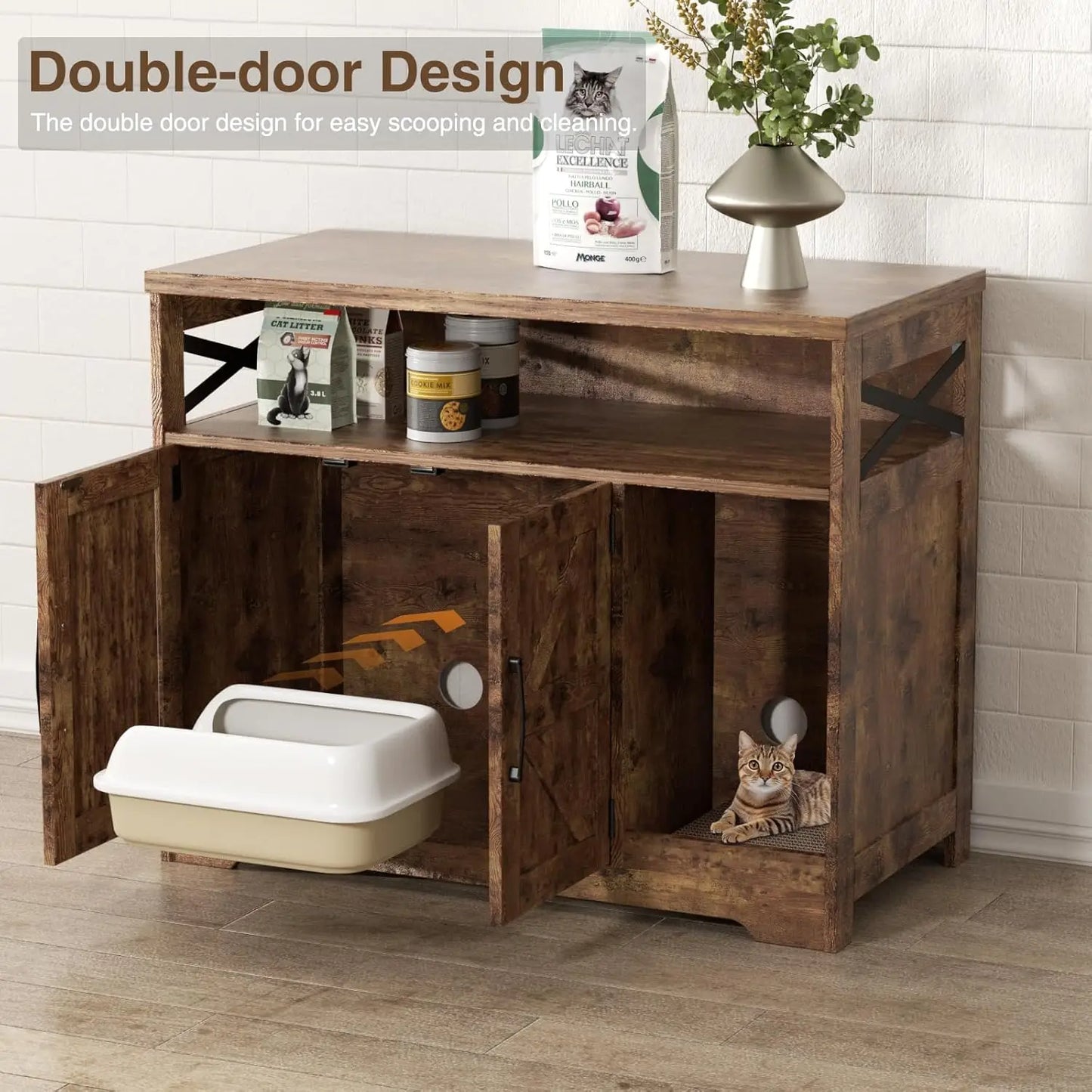 Vabches Wood Cat Litter Box Enclosure With Scratch Pad