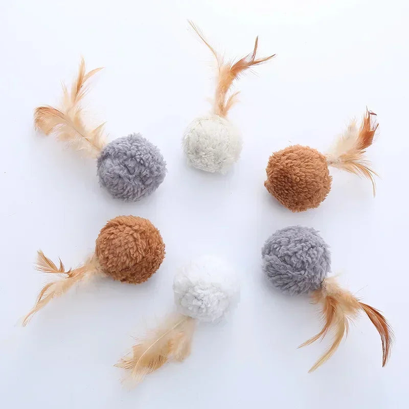 Cat Toy Plush Ball With Feathers Interactive Fun Chase Pet Supplies