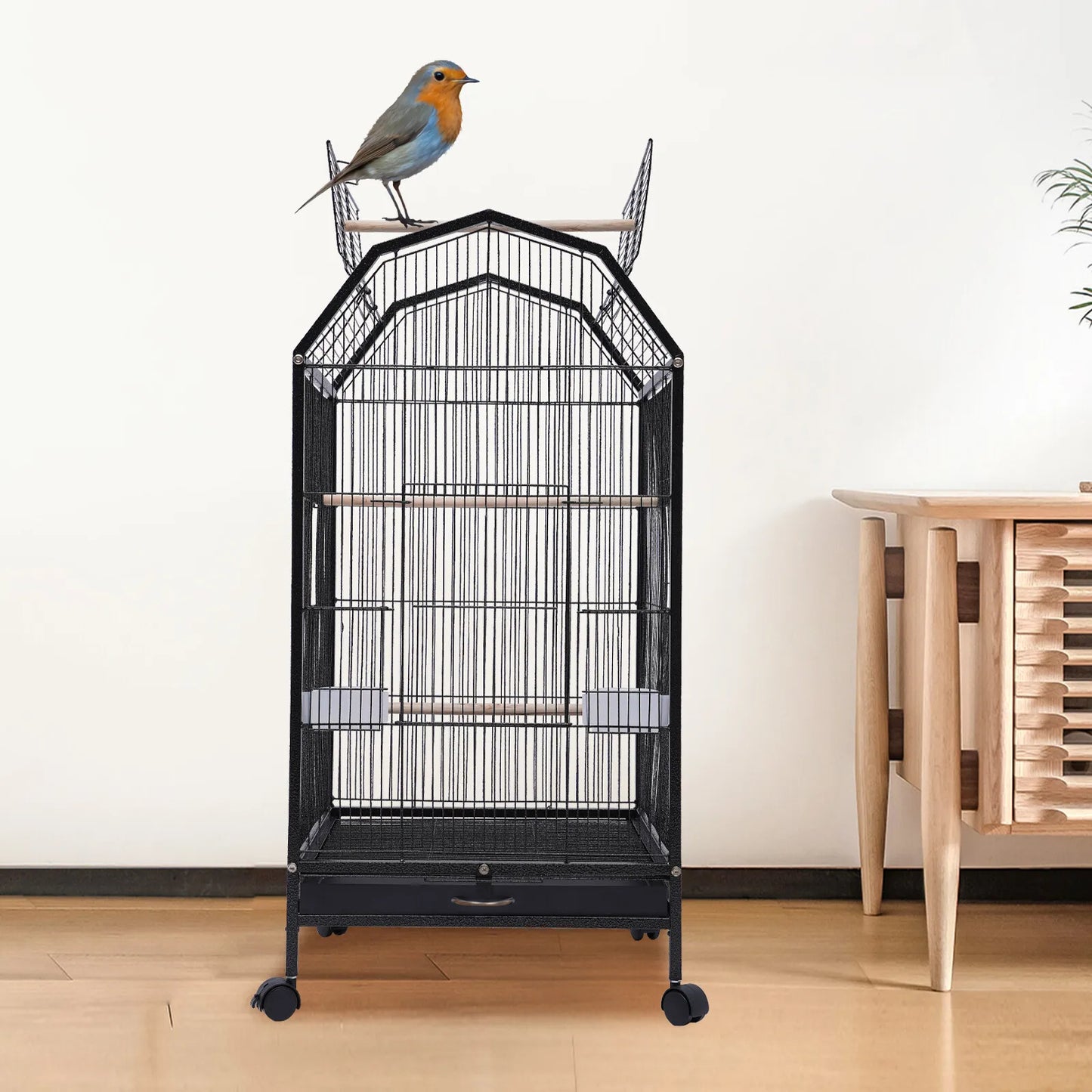 NONECN Bird Cage With Rolling Stand Skylight Wheels For Parakeets