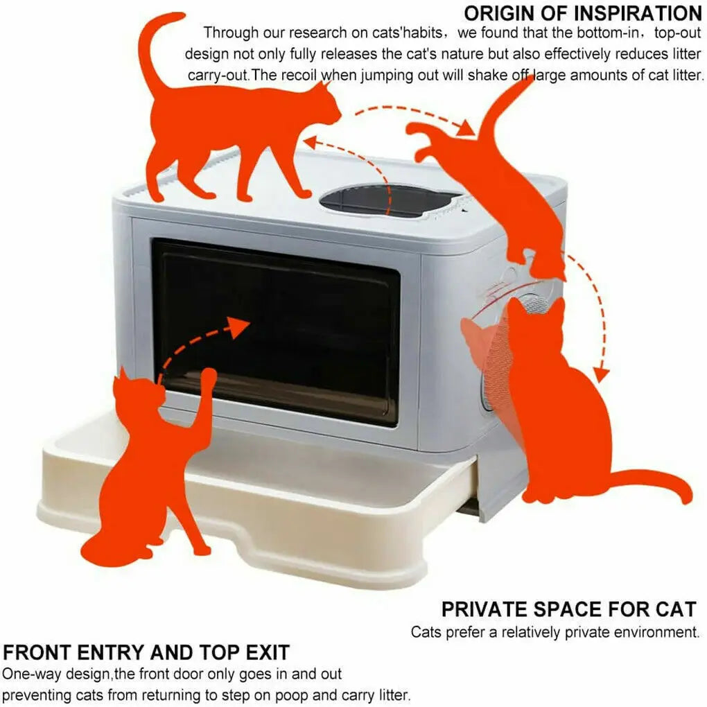 Foldable Cat Litter Box Front Entry Top Exit With Scoop
