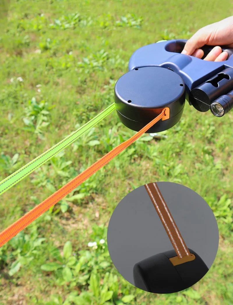 Retractable Dual Dog Leash With LED Light 360 Swivel