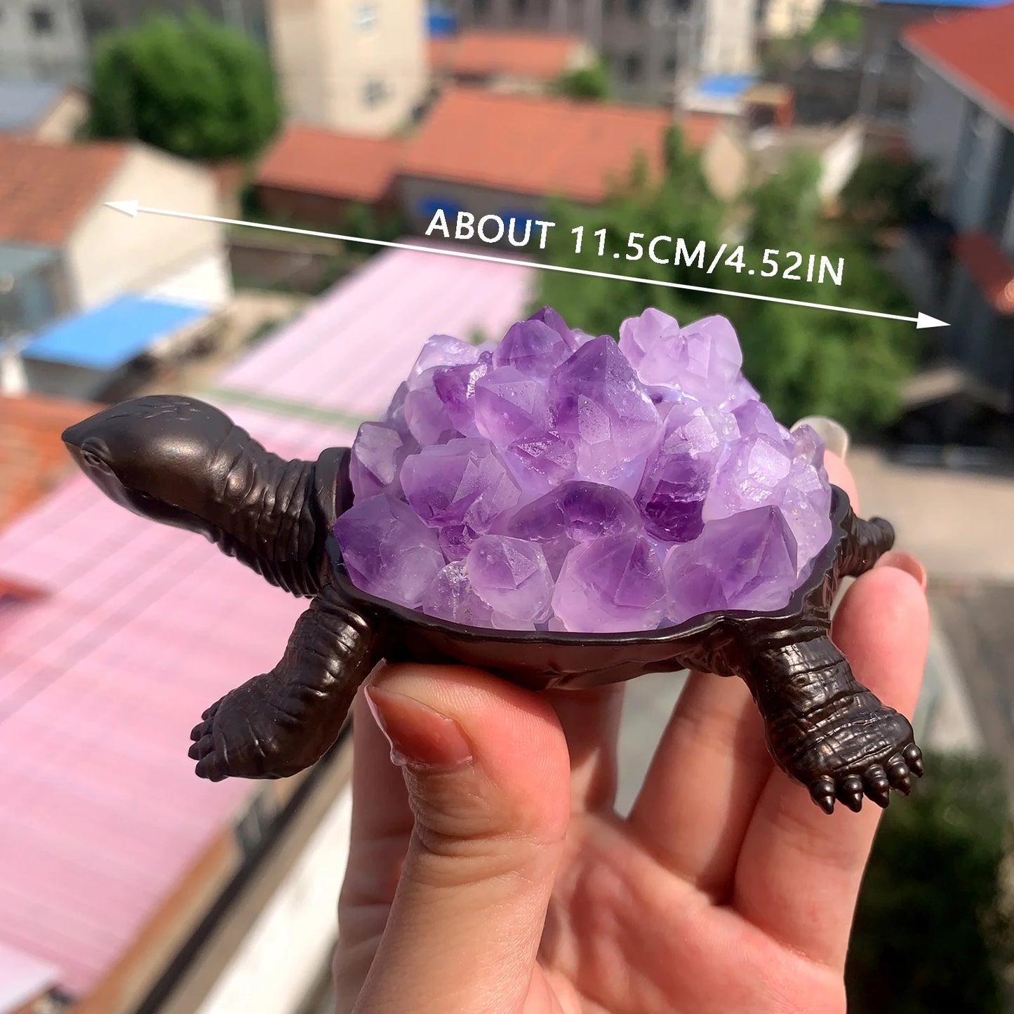 1PC Natural Amethyst Flowers Cluster Purple Quartz Carved Tortoise Animal Figurines Energy Gemstones Home Decoration