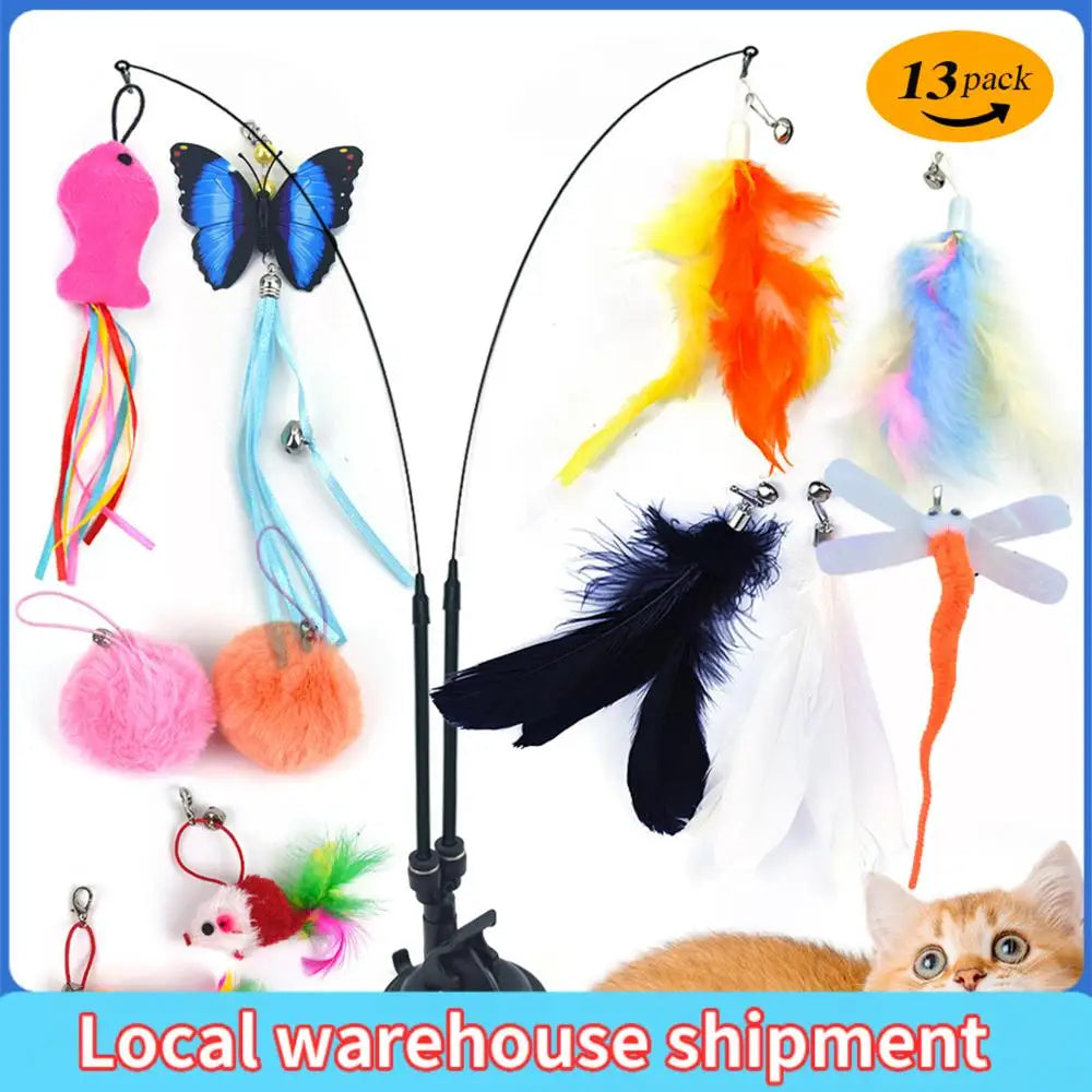 Pet Cat Toy Set Suction Cup Toy Set Double Headed Replacement Head Toy Suit Multifunction for Cat Training Playing Accessories