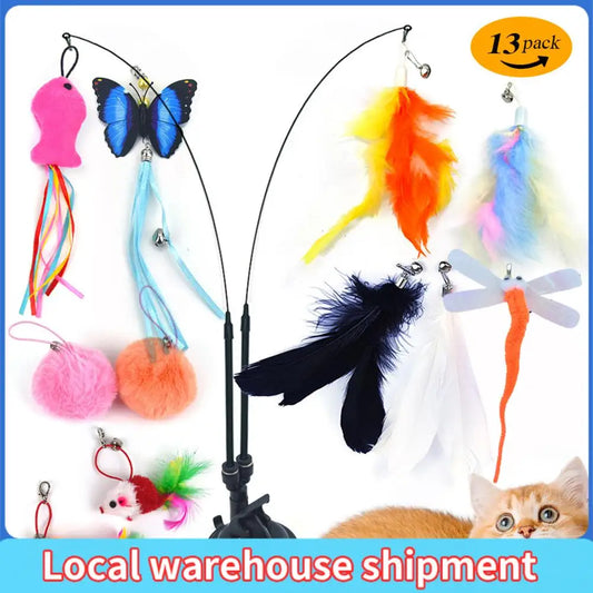 Pet Cat Toy Set Suction Cup Toy Set Double Headed Replacement Head Toy Suit Multifunction for Cat Training Playing Accessories