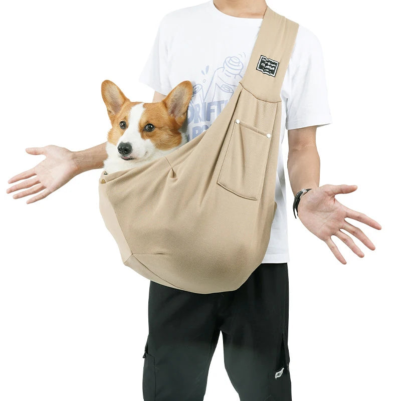 Cotton Crossbody Dog Sling Bag For Outdoor Travel Large Capacity