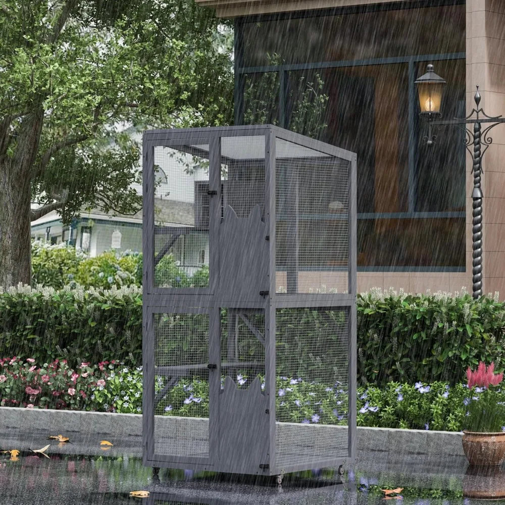 Closure Catio Outdoor Cat Enclosure Window Box with Wheels