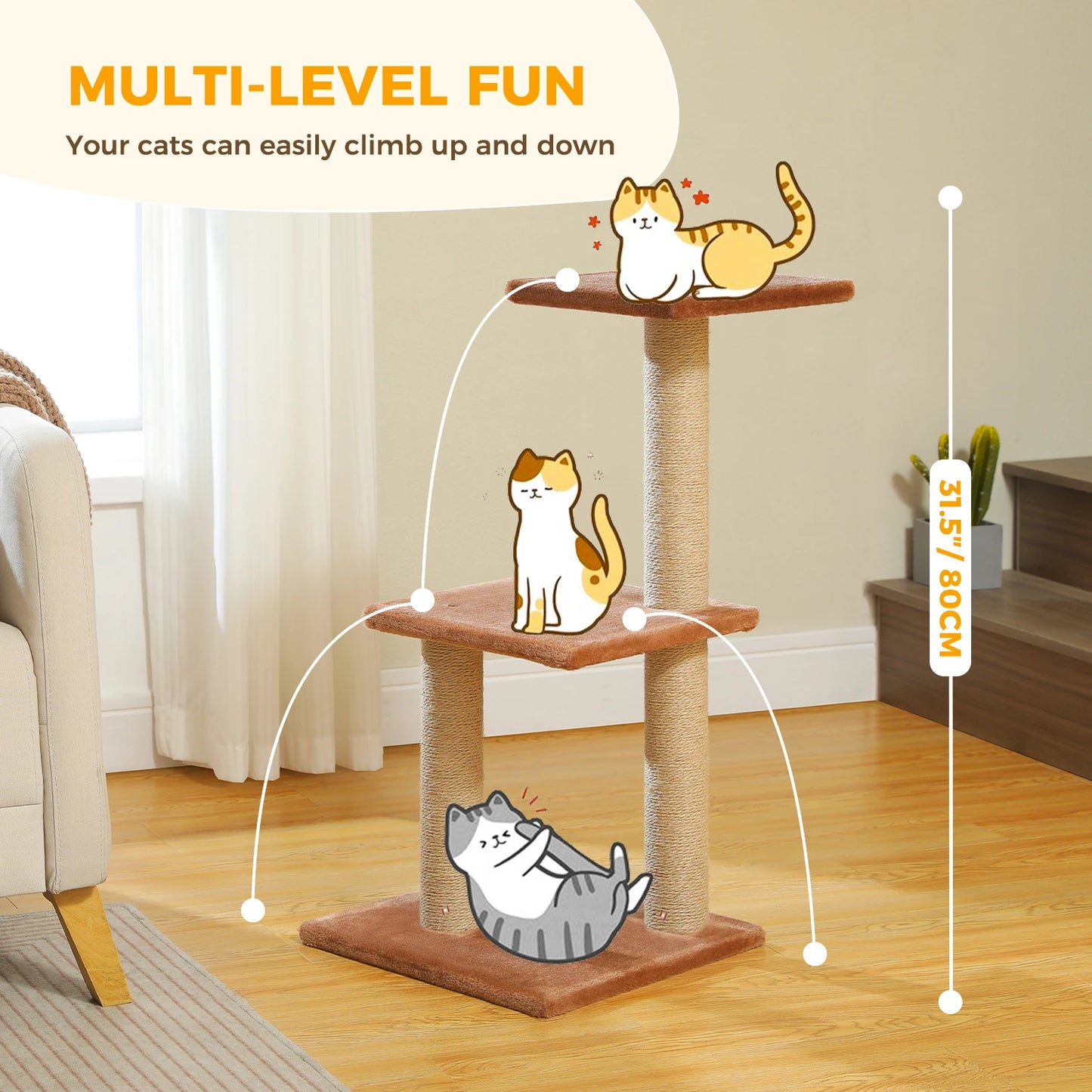 Cat Tree Cat Tower for Indoor Cats with Big Hammock Removable Top Perch and Scratching Posts Grey