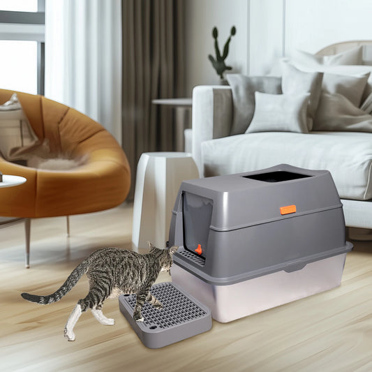 Bingopaw Cat Litter Box with Lid Enclosed Potty Large Top Entry Anti Splashing Toilet Easy to Clean with Litter Scoop