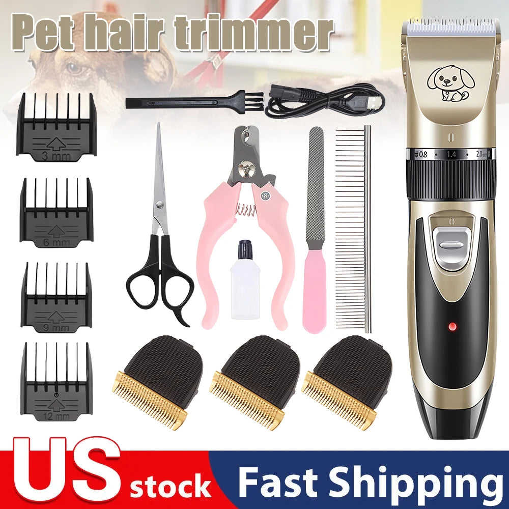 Electric Pet Clipper Grooming Kit Rechargeable Trimmer Haircut Cat Hair Cutting Remover Professional Machine Set
