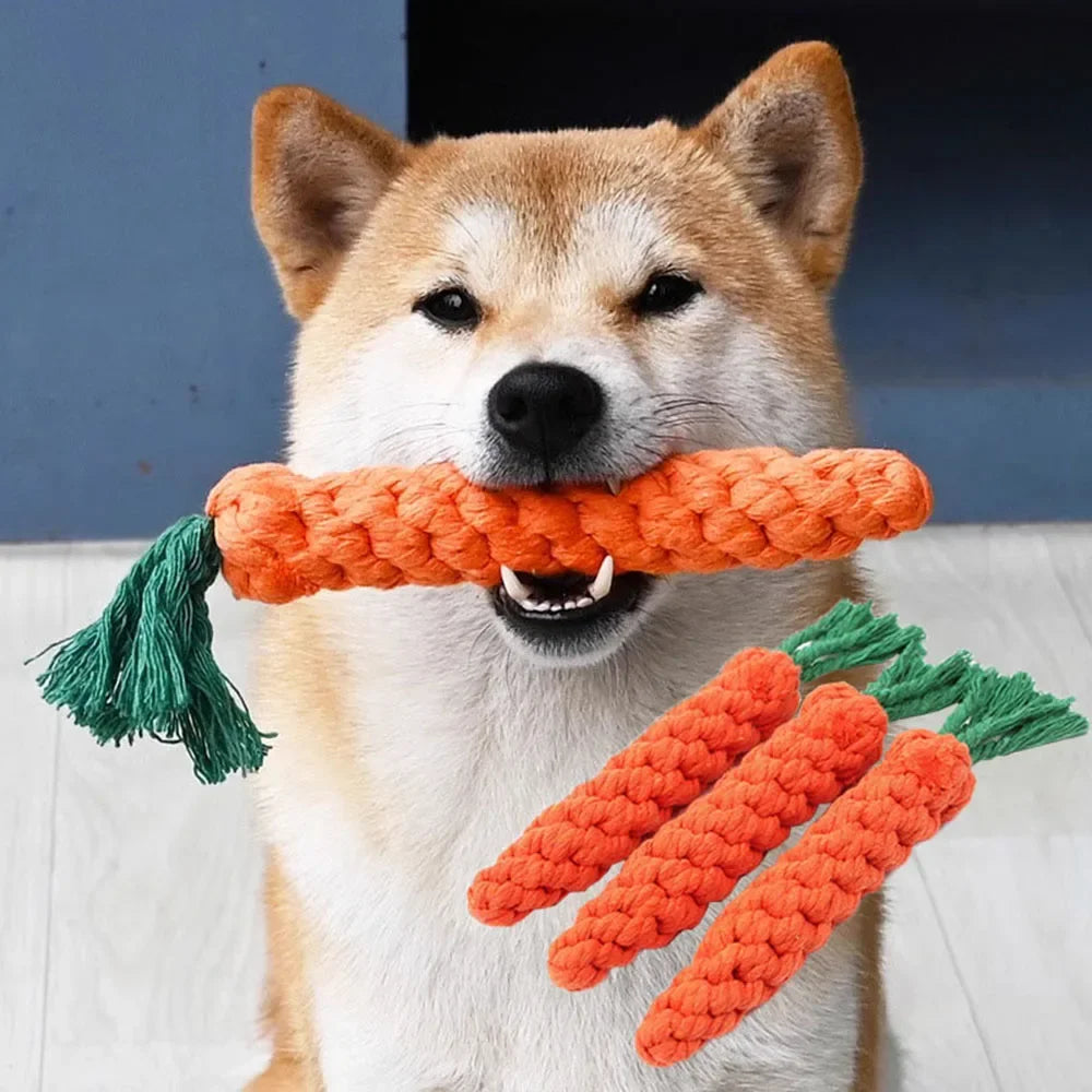Durable Carrot Dog Chew Rope Toy For Puppy Teeth Cleaning