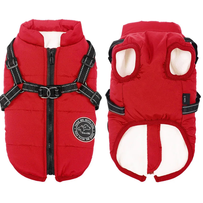 Winter Warm Dog Jacket Waterproof Pet Coat Fleece Harness Vest for Small and Large Dogs