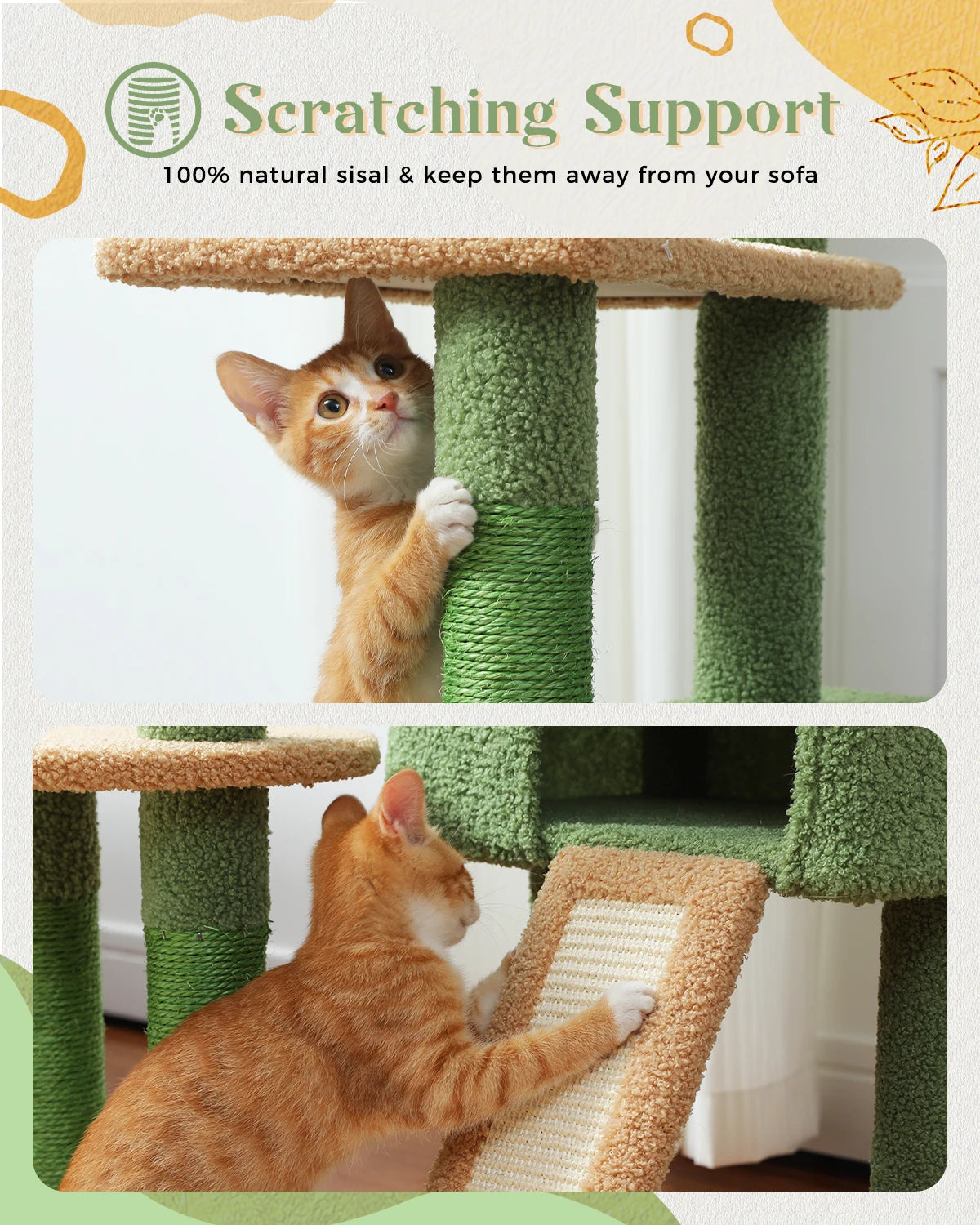 H135CM Cat Tree for Indoor Use with Sisal Scratching Posts Multi-Level Cat Tower with Spacious Condo and Hammock for Kittens