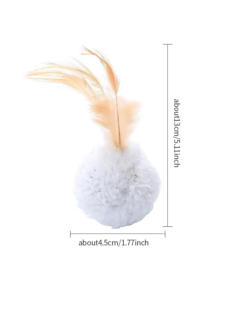 Cat Toy Plush Ball With Feathers Interactive Fun Chase Pet Supplies