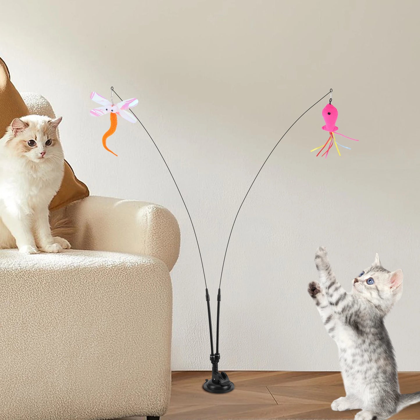 Hign-concerned Pet Cat Toy Set With Suction Cup Teaser Stick