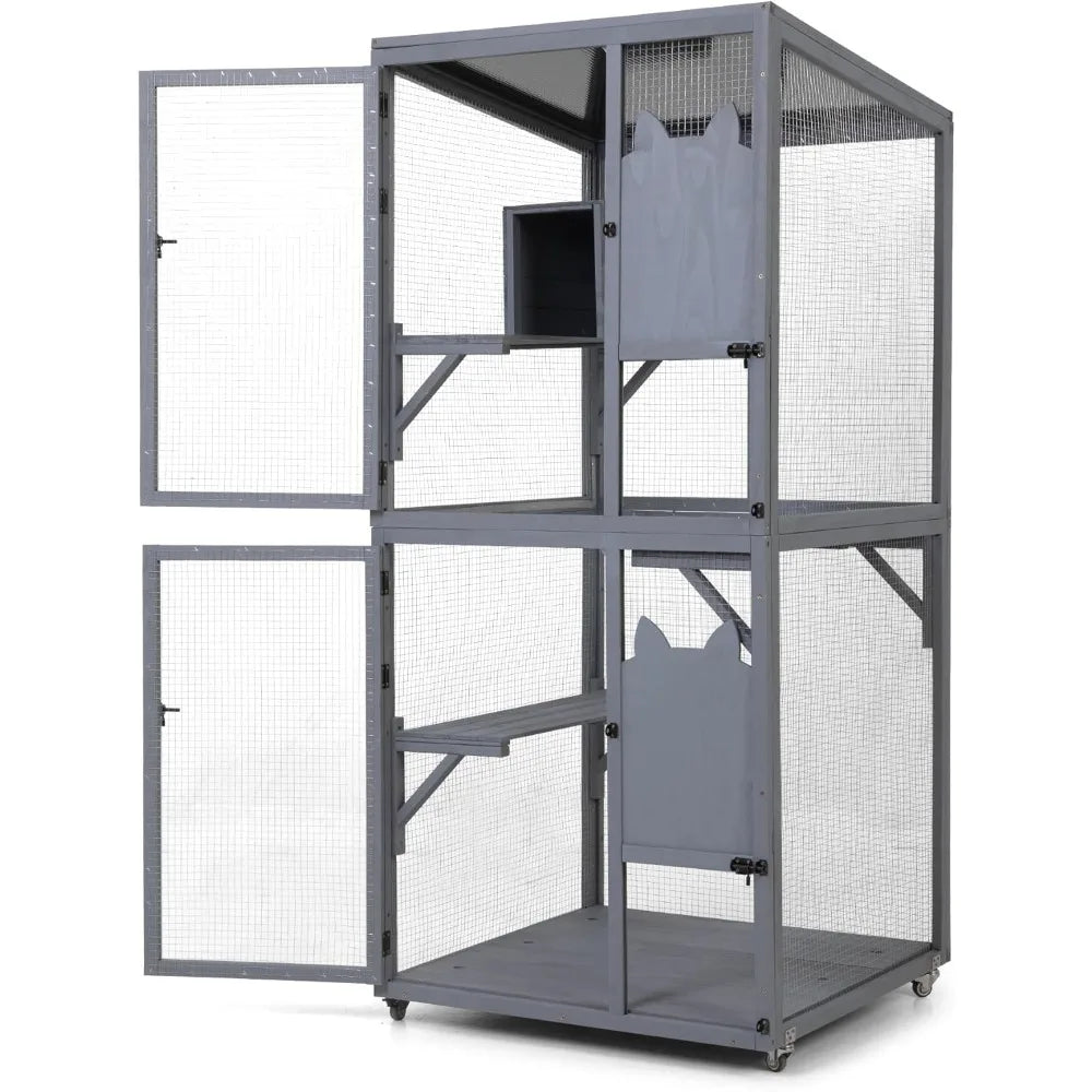 Closure Catio Outdoor Cat Enclosure Window Box with Wheels