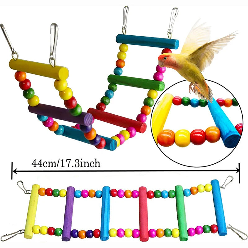 Zhejiang 7pc Wood Parrot Toys Cage Accessories Swing Set