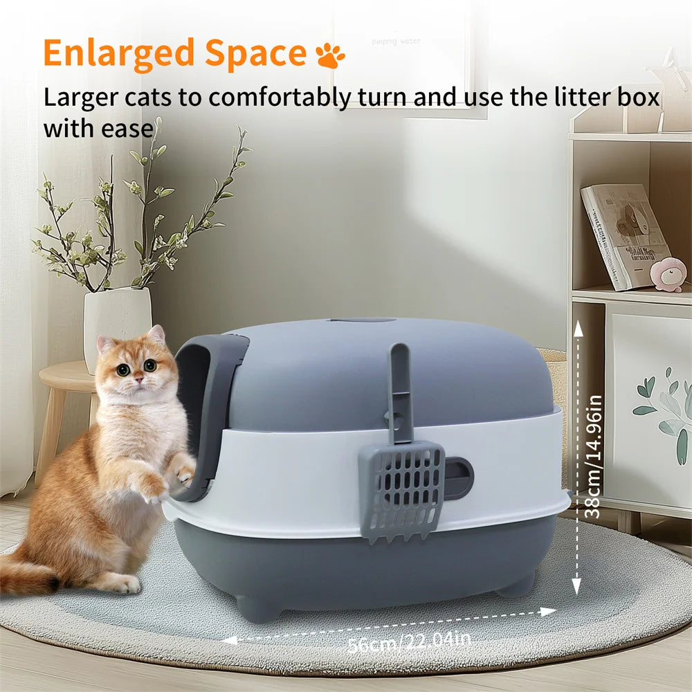 Large Cat Litter Box Enclosed with Scoop Odorless Hooded Litter Tray Deep Cat Toilet Pan Easy Clean Non-Stick
