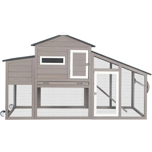 XMSJ Chicken Coop With Run Wooden Outdoor Poultry House UV Proof Asphalt Roof Weather Resistant