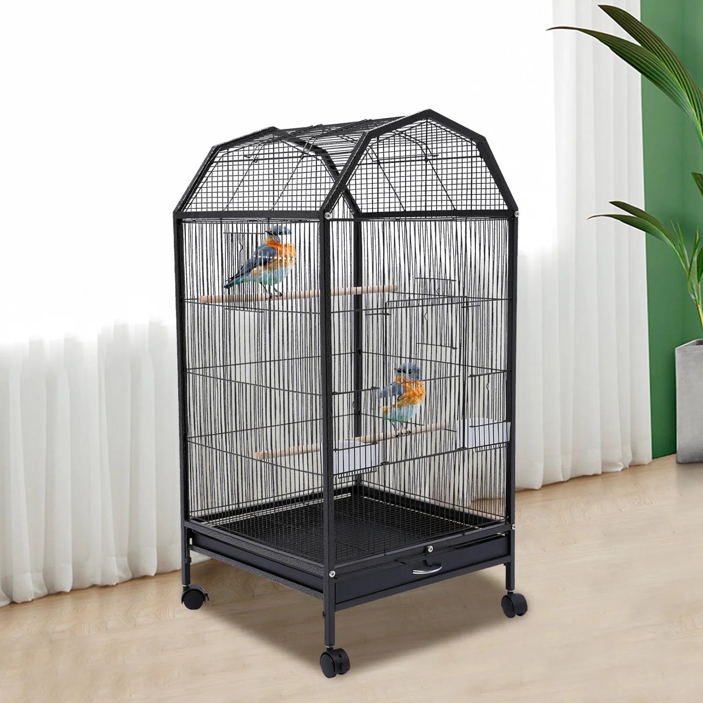 NONECN Bird Cage With Rolling Stand Skylight Wheels For Parakeets