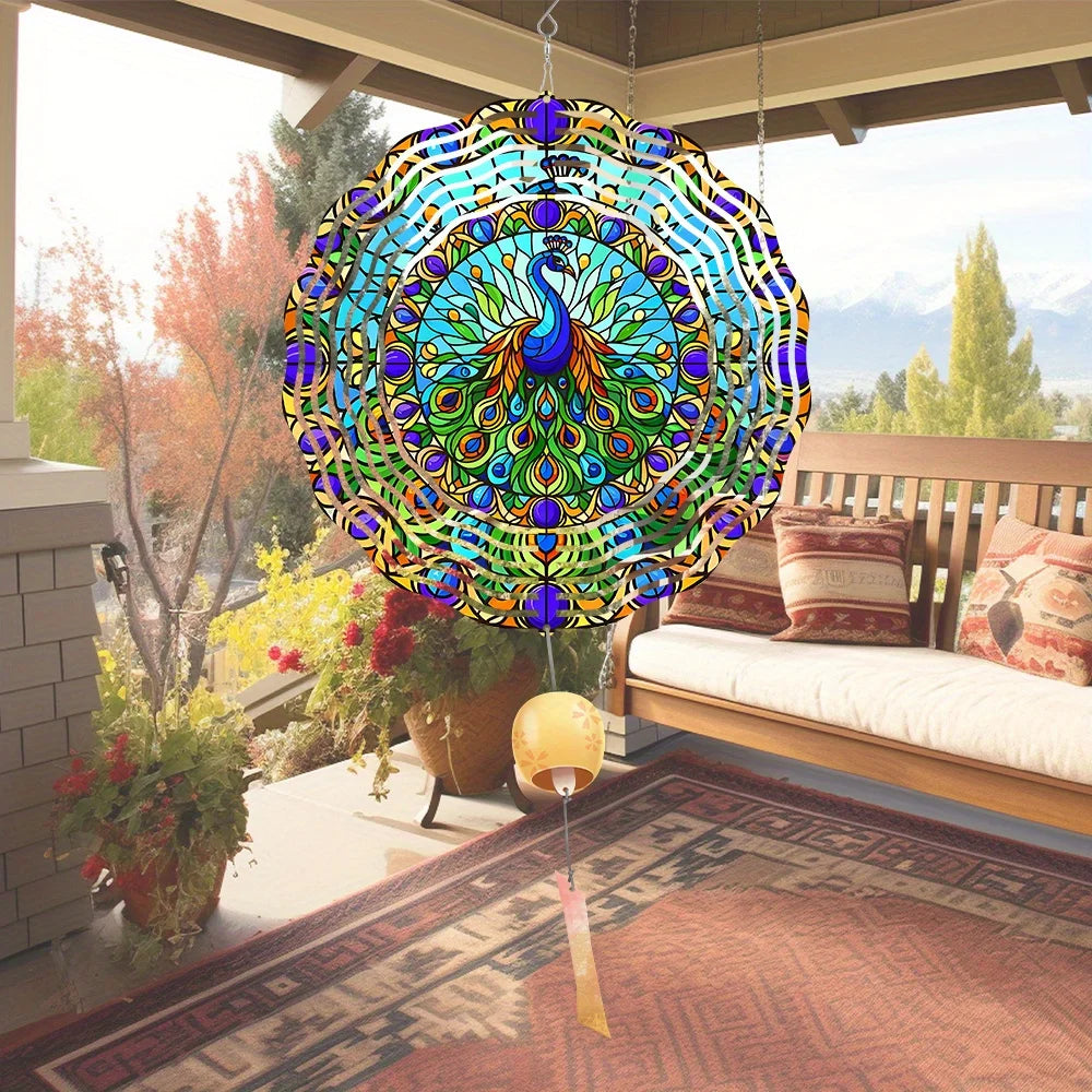 10 Inch Metal Double Peacock Wind Spinner Garden Decoration