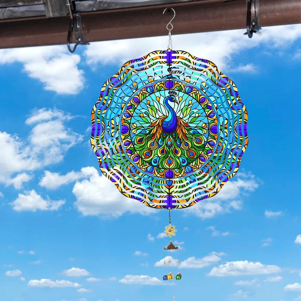 10 Inch Metal Double Peacock Wind Spinner Garden Decoration