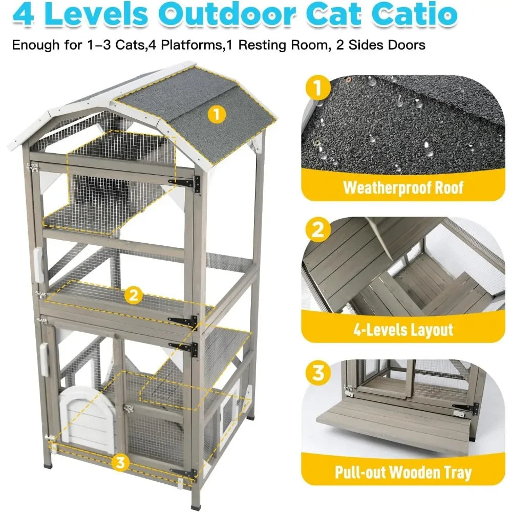71 Inch Large Cat House Outdoor Catio Enclosure With Roof