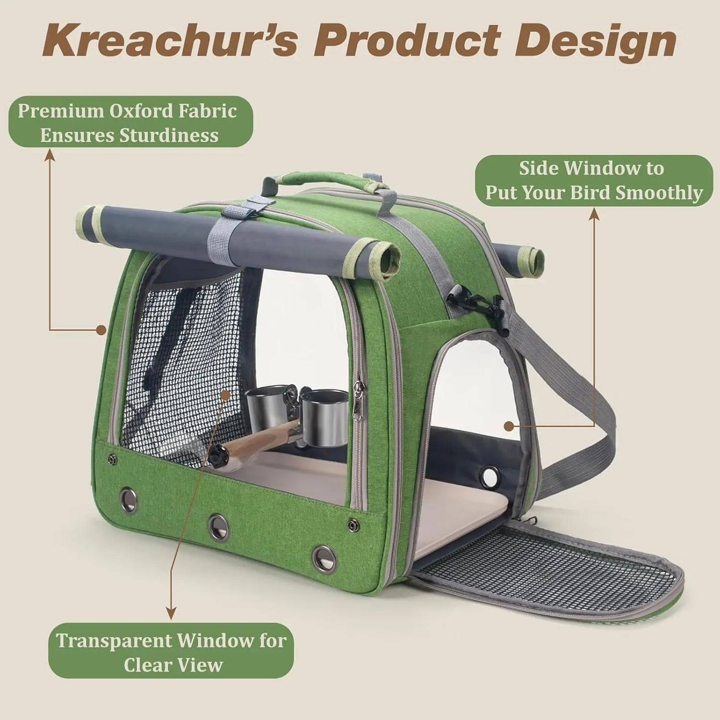 Bird Cage Parrot Carrier with Perch for Parakeet Lovebird African Gray Cockatiel Caique Conure Quaker Pet Travel Bag