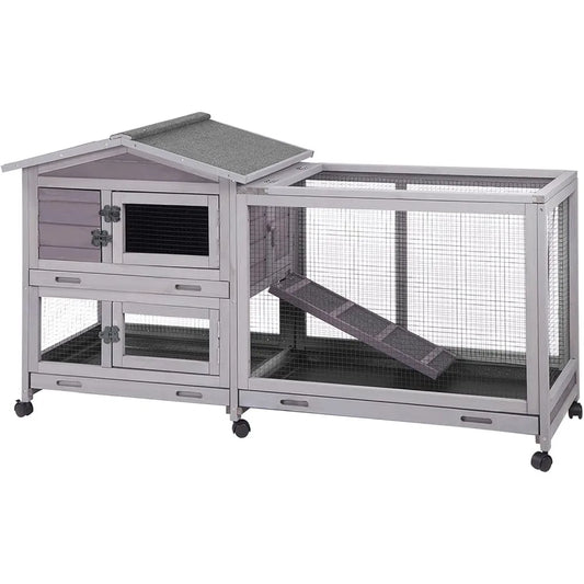 Farm Animals Outdoor Rabbit Hutch And Guinea Pig Cage With Casters And Waterproof Tray