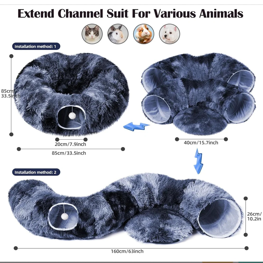 Kylinsure Plush Cat Tunnel Bed For Cats Cozy Hideaway