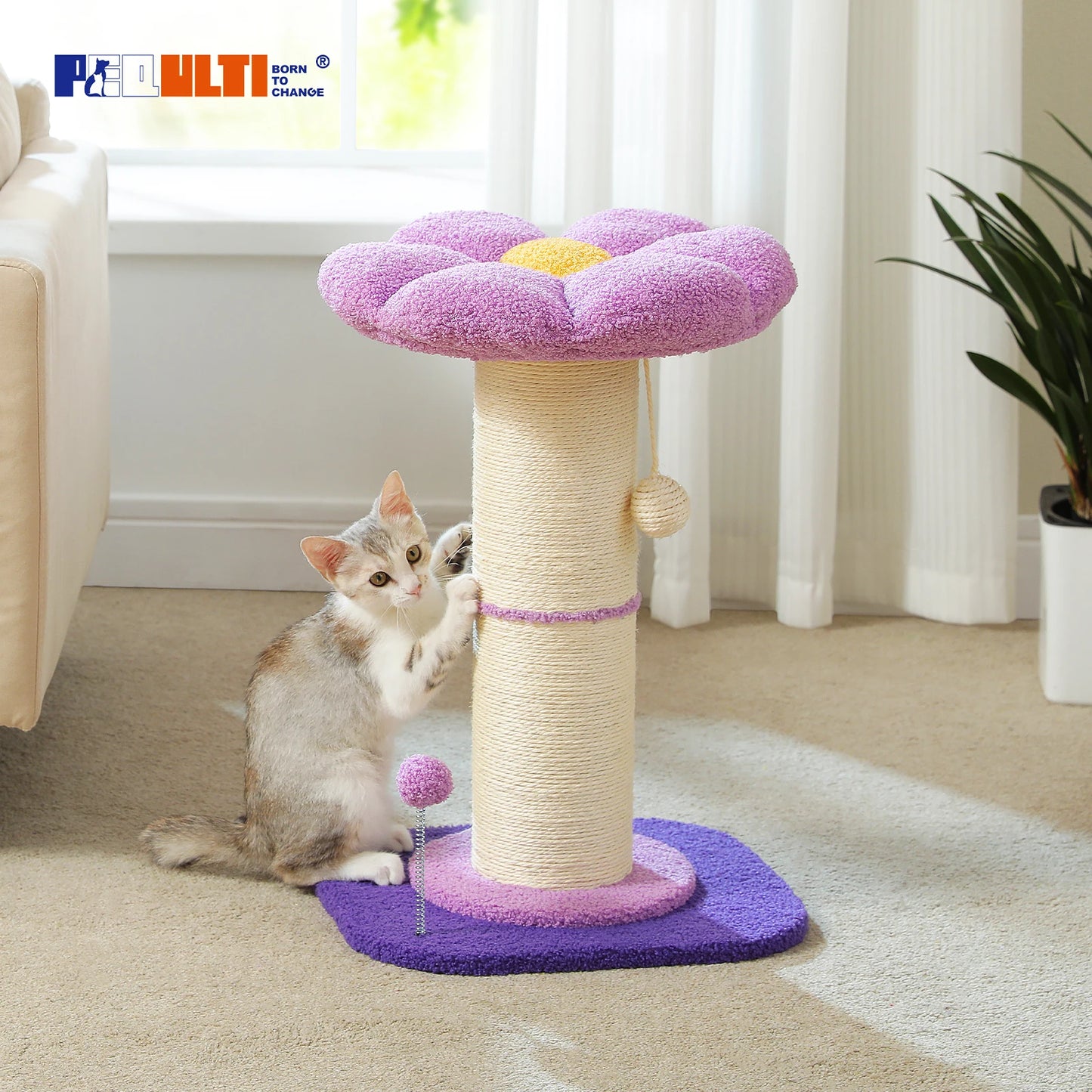 Flower Cat Scratching Post Small Cat Tree Tower Cat Scratcher Indoor Cats Super Thick Scratching Post Removable Cat Bed