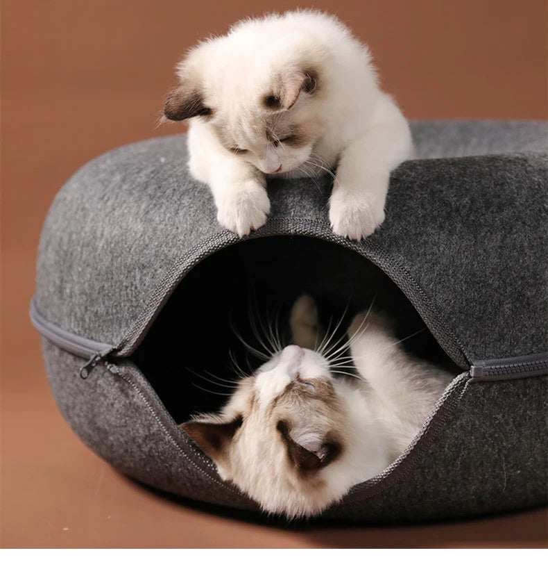 NONECN Interactive Round Cat Tunnel Donut Nest Felt Bed Scratcher for Cats