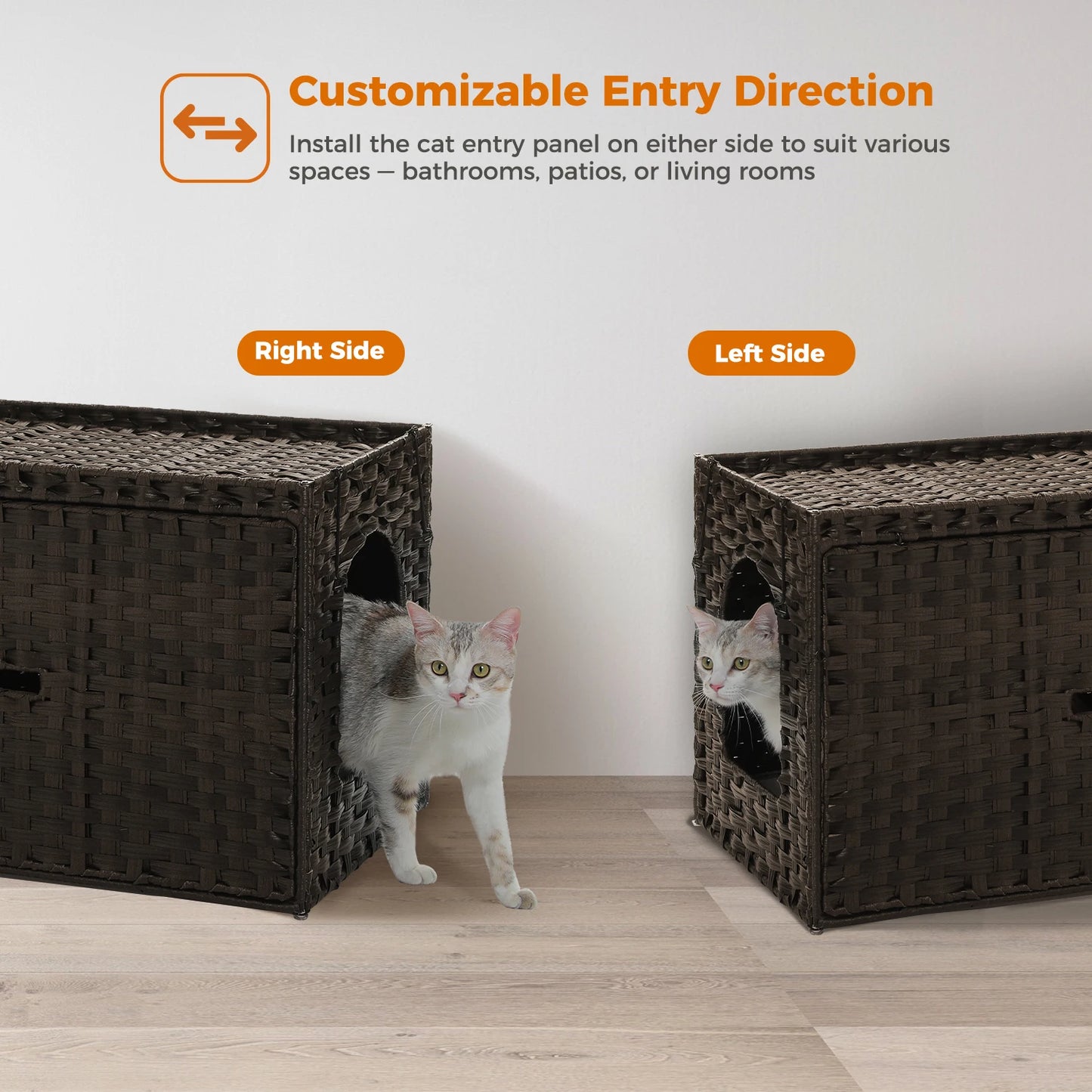 PEQULTICN Rattan Cat Litter Box Enclosure With Tall Doorway