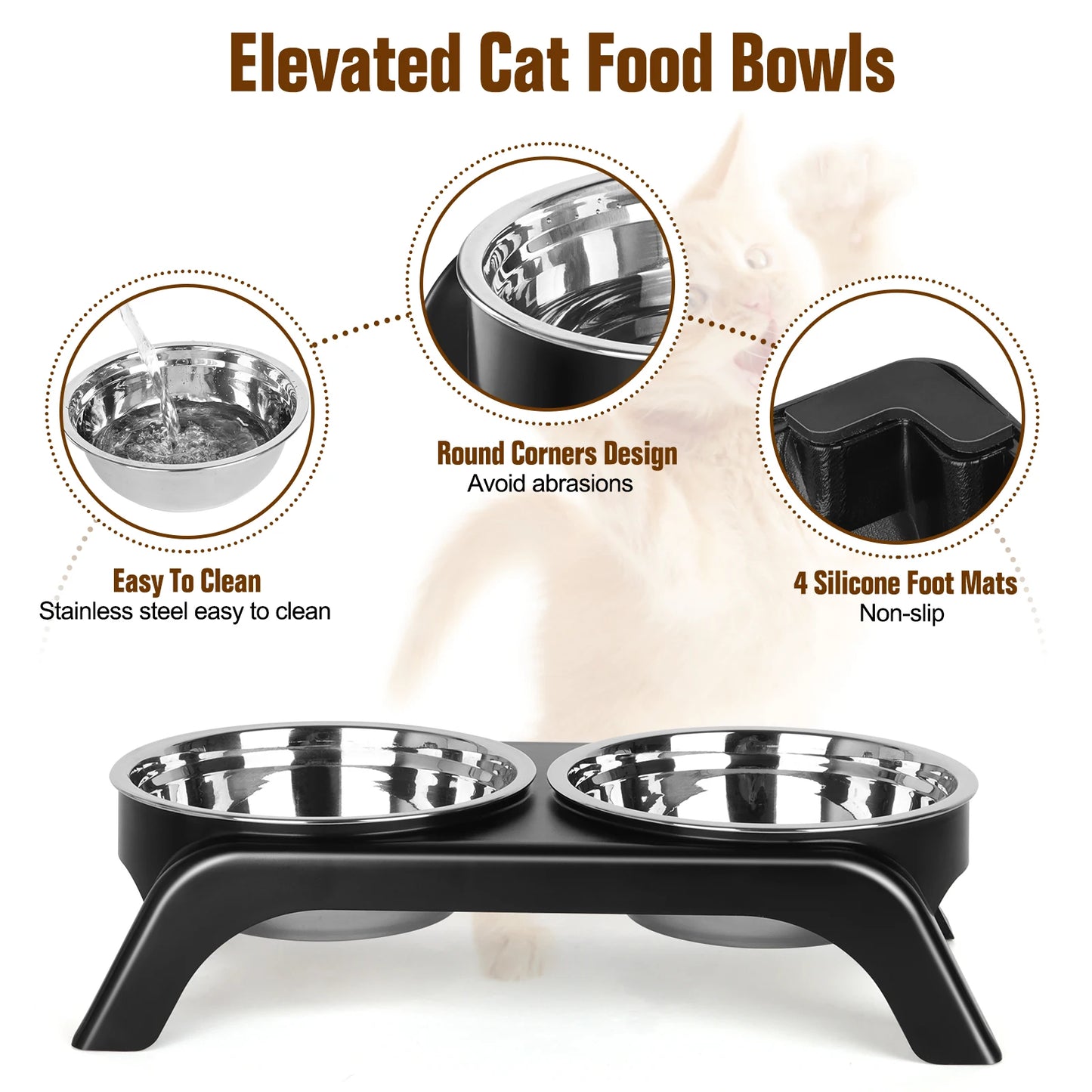 Choice Elevated Stainless Steel Raised Cat Bowls ABS Stand
