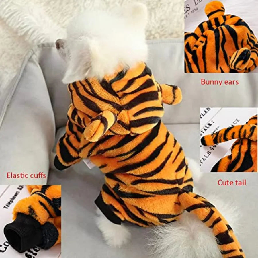 High-Concerned Dog Tiger Halloween Costume Hooded Coat With Bunny Ears