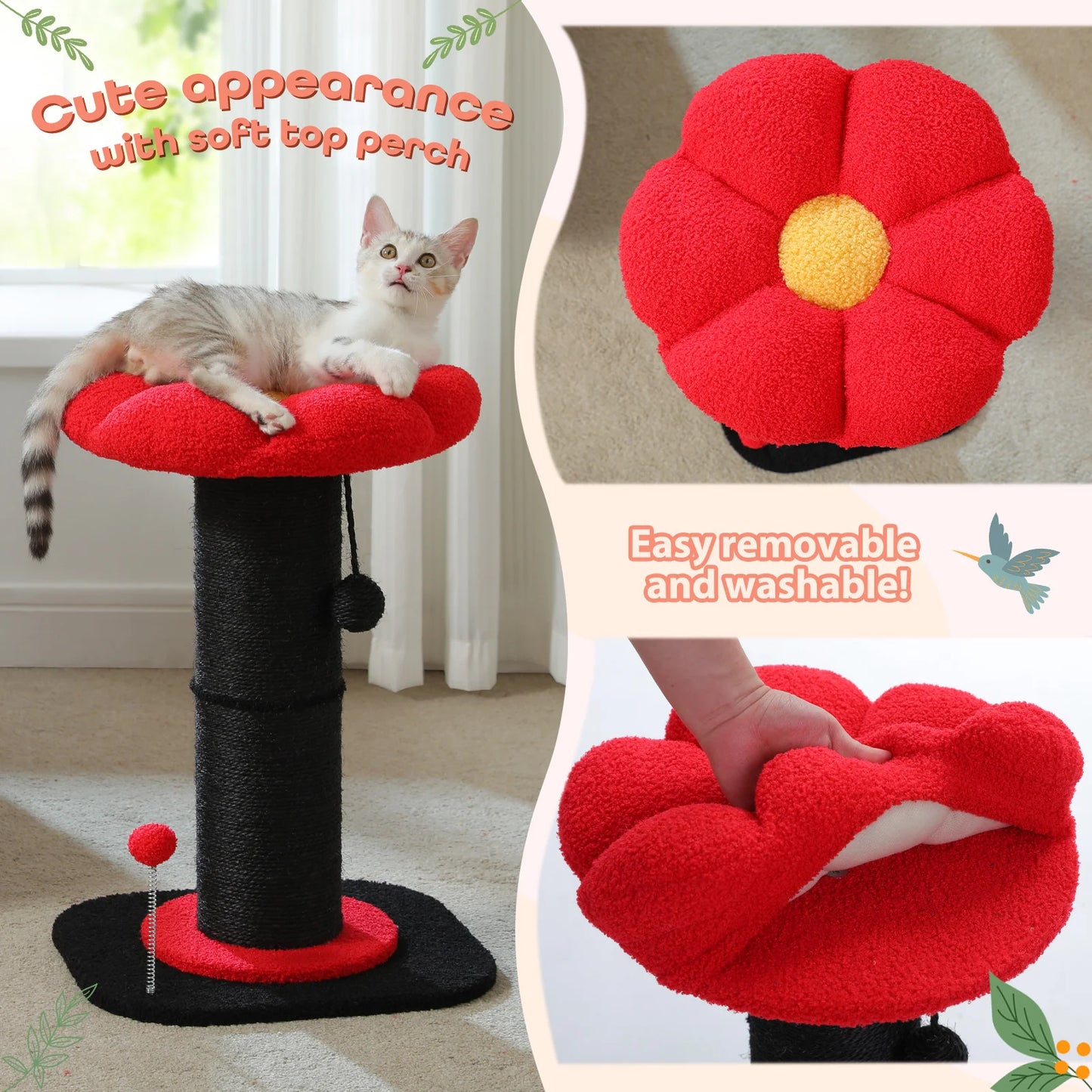 Flower Cat Scratching Post Small Cat Tree Tower Cat Scratcher Indoor Cats Super Thick Scratching Post Removable Cat Bed