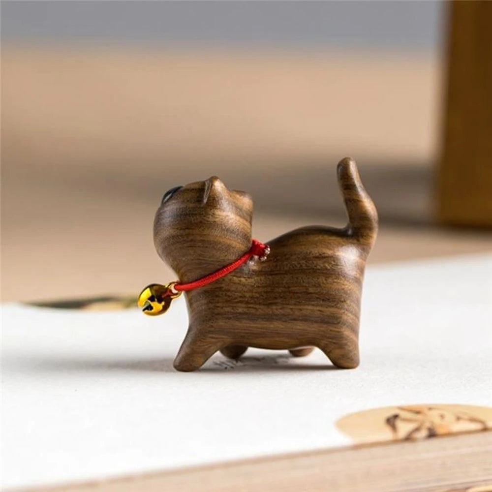 Handmade Wooden Cat Decoration Mini Animal Tiger Kitten Statue Car Statue Desktop Decoration Cute Kitten Ornament